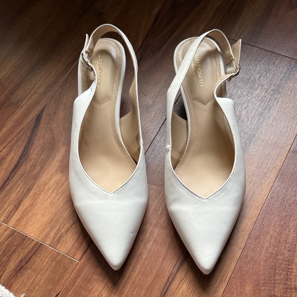 White Slingback kitten heels